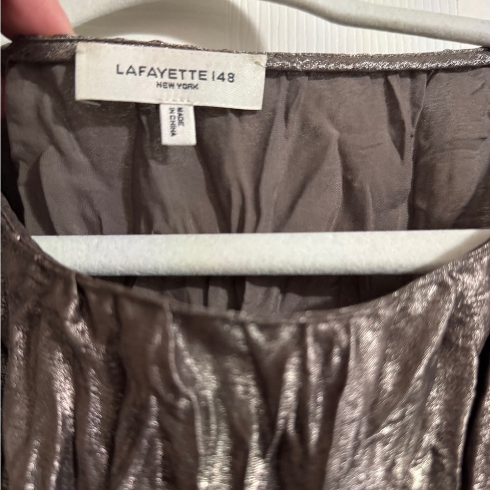 Lafayette 148 New York Silver and Black Pleated Maxi Dress - Picture 2 of 8